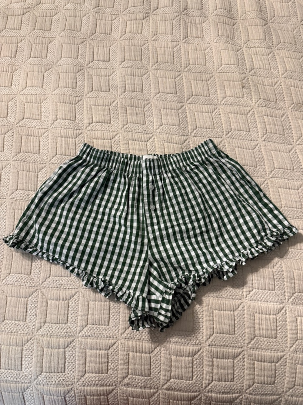 Gingham Ruffle Hem Women's Shorts - Green/White